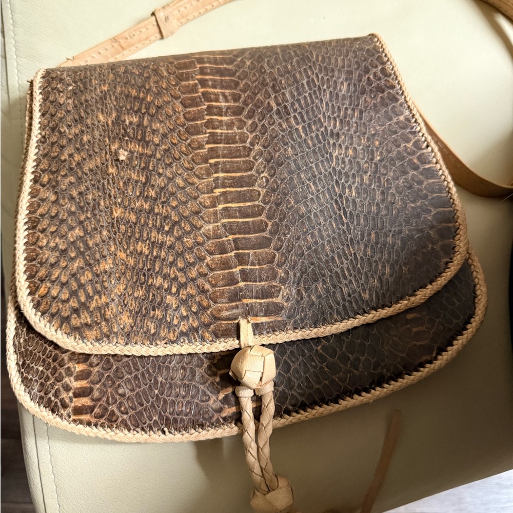 Brown Genuine Leather Python Crossbody Bag - image 1